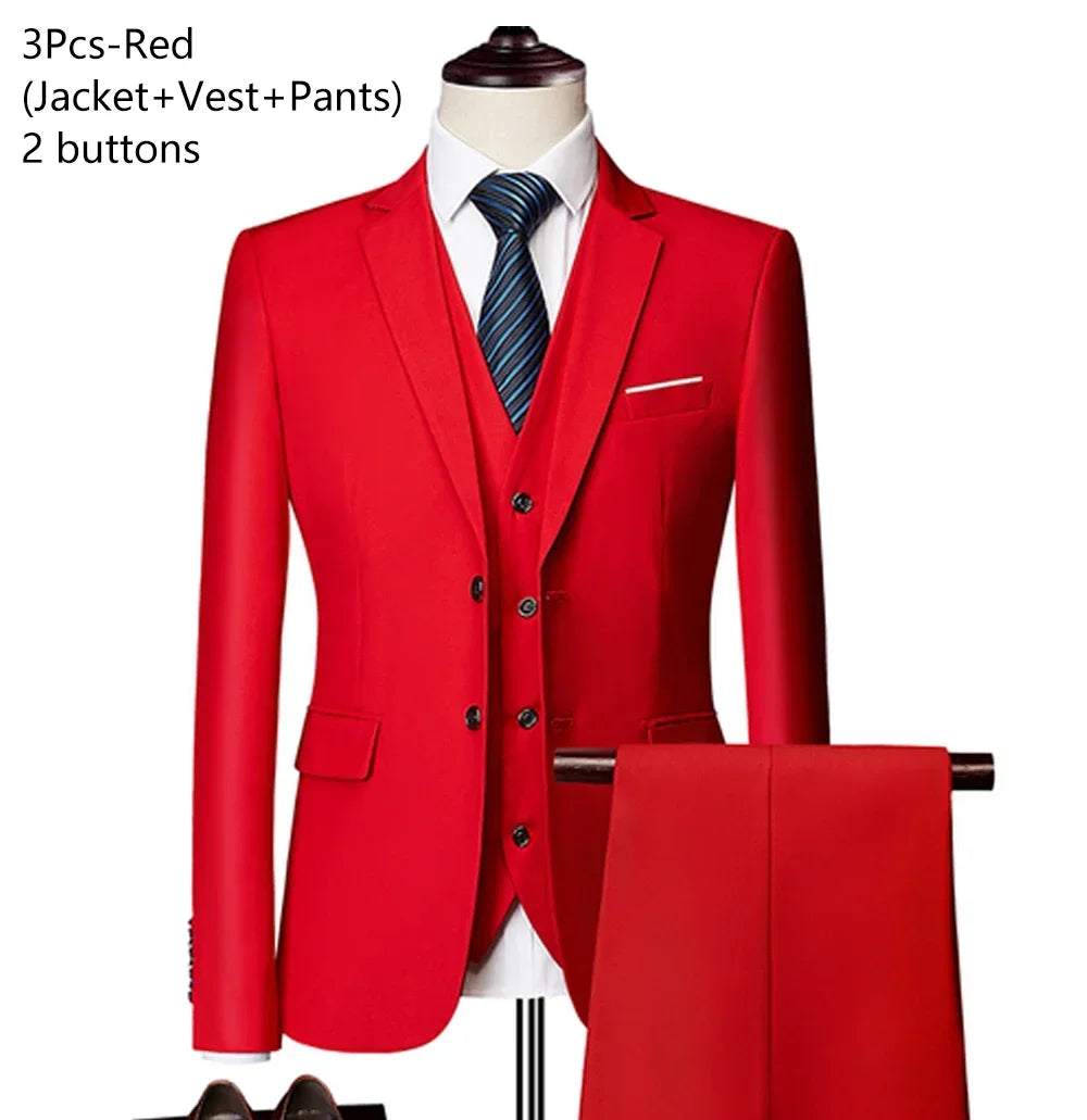 Elegant Men Suits 3 Pieces 2 Blazers Sets Wedding Jackets Vest Pants  Classic  2025 Formal Coats Korean Costumes