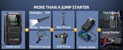 PAIVIROKU 4-IN-1 Car Jump Starter with Air Compressor 5000APeak Auto Battery Booster 150PSI Air Pump Power Bank Tire Inflator
