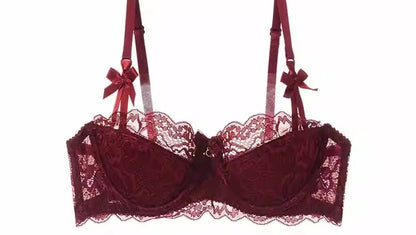 Sexy French Lace Push Up Bra Set for Small Chest, Anti Sagging Half Cup Demi Bra & Panty Lingerie Set, Sheer Adjustable Straps