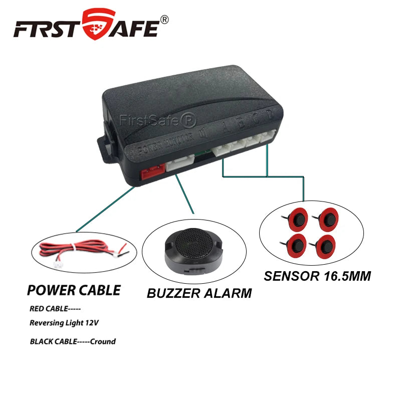 12V 16.5mm Flat Probe Parking Sensor Kit 4 Sensors Buzzer Detector Reversing Radar Universal Auto Auxiliary Safety Accessories
