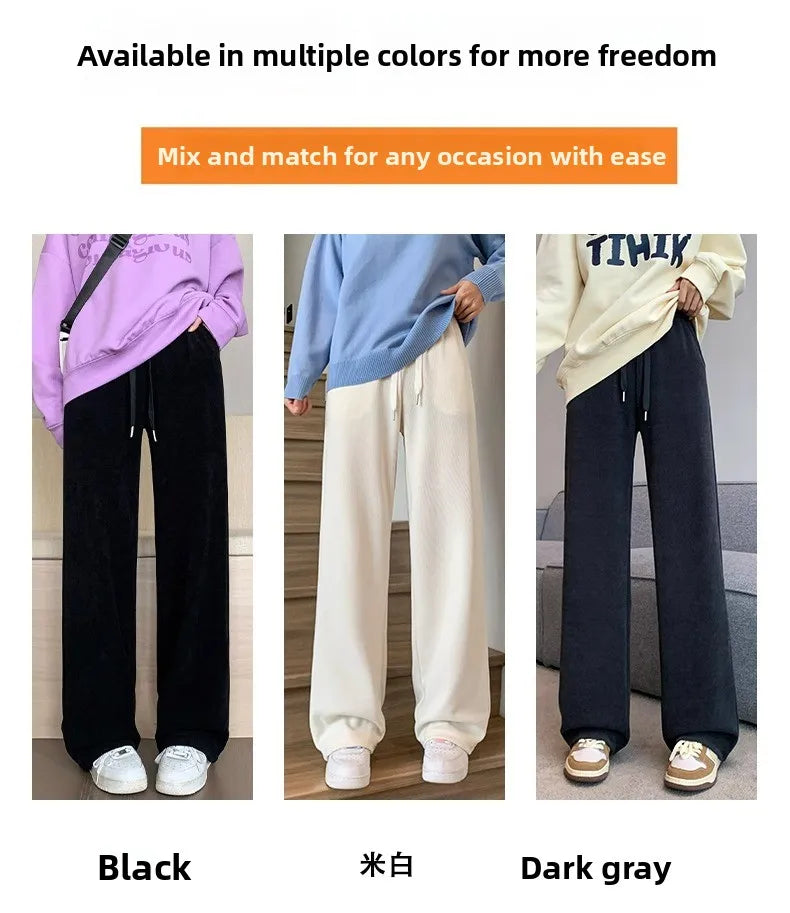 plus Size Women's Casual High Waist Thin Wide Leg Pants Spring Autumn Straight Cut Long Trousers Comfortable Slimming Effect