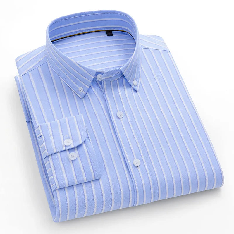 Fashion Korean Popular Clothes 100% Cotton Striped Long Sleeve Shirts for Man Casual Plain Shirt Trends Designer Tops