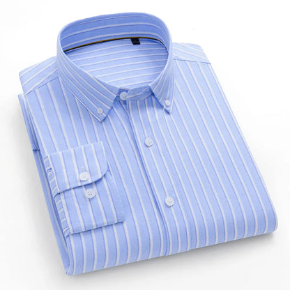 Fashion Korean Popular Clothes 100% Cotton Striped Long Sleeve Shirts for Man Casual Plain Shirt Trends Designer Tops
