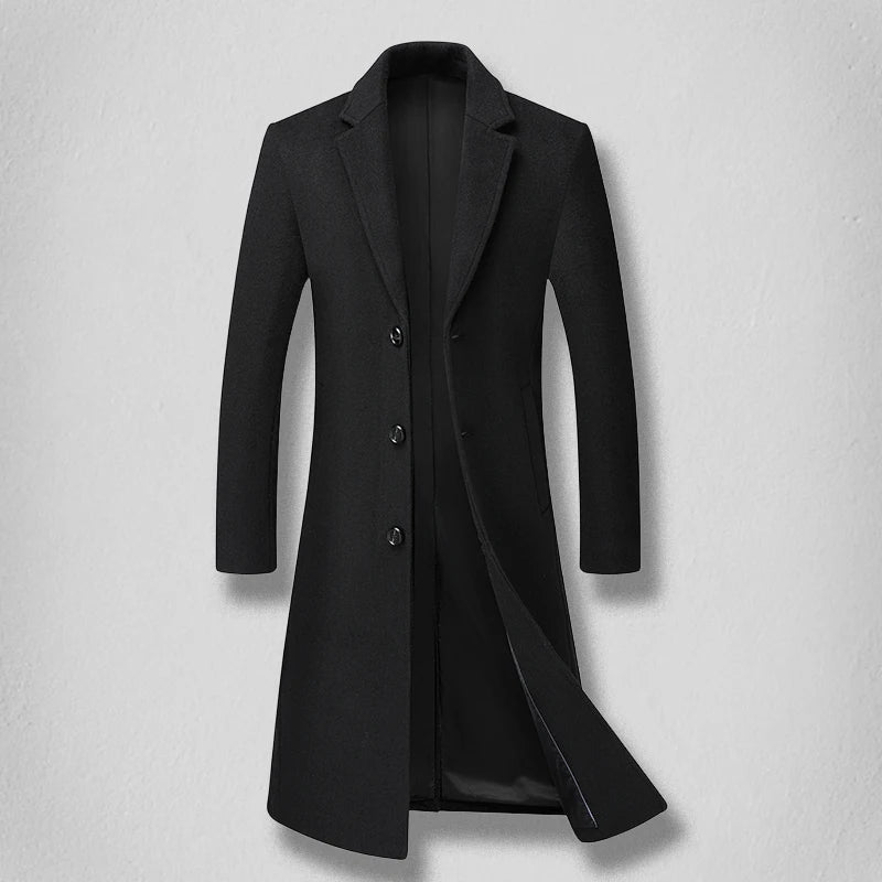 High-end men's fashionable and stylish new men's solid color versatile, trendy and casual long woolen coat