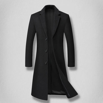High-end men's fashionable and stylish new men's solid color versatile, trendy and casual long woolen coat