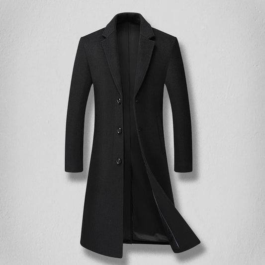 High-end men's fashionable and stylish new men's solid color versatile, trendy and casual long woolen coat