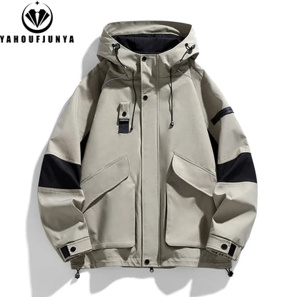 2026 Men Spring Autumn Outdoor Leisure Cargo Hooded Jacket Men Hiking Sport Windbreak Fashion Pocket Loose Jacket Coat Male Hots