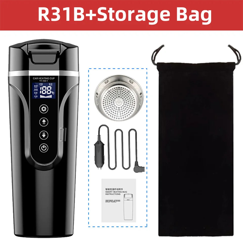 R31 450ml Car Heating Cup 12v/24v Portable Electric Kettle Smart Touch Screen Thermal Mug Temperature Adjustable Car Heating Mug
