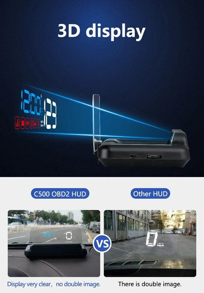 C500 BLUE OBD /T900 GPS HUD Gauge Display Car Head Up Display LCD Car Turbo Gauge Digital Odometer Universal Speed On-board Comp