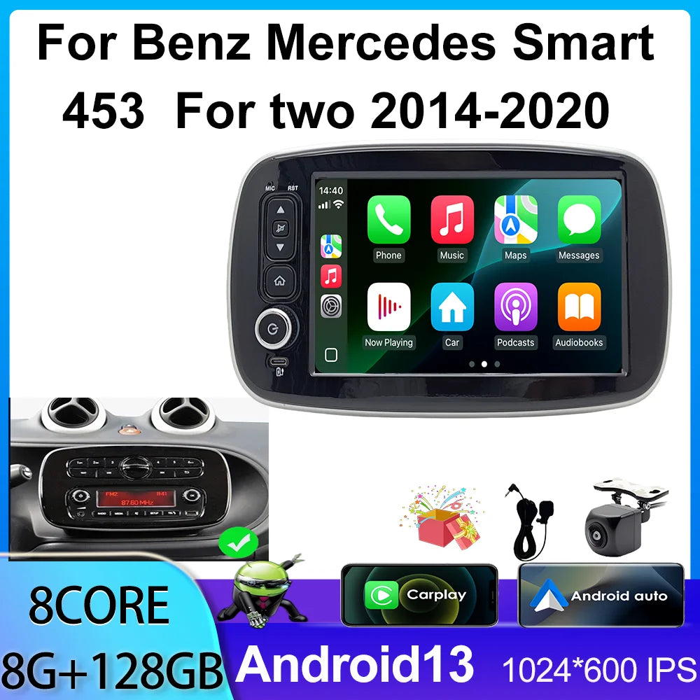8inch Multimedia Navigation GPS Screen Android Auto Carplay Radio for Benz Smart 453 Fortwo 2014-2020 Car Autoradio