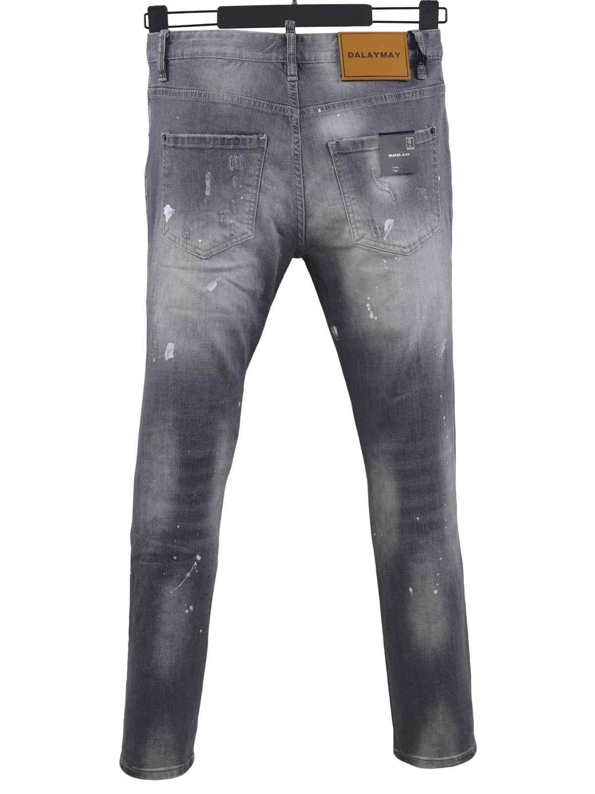 6058 Four Seasons New Men's Wash Grinding Hole Patch Paint Splash Ink Micro-bullet Leg Grey Jeans for Men