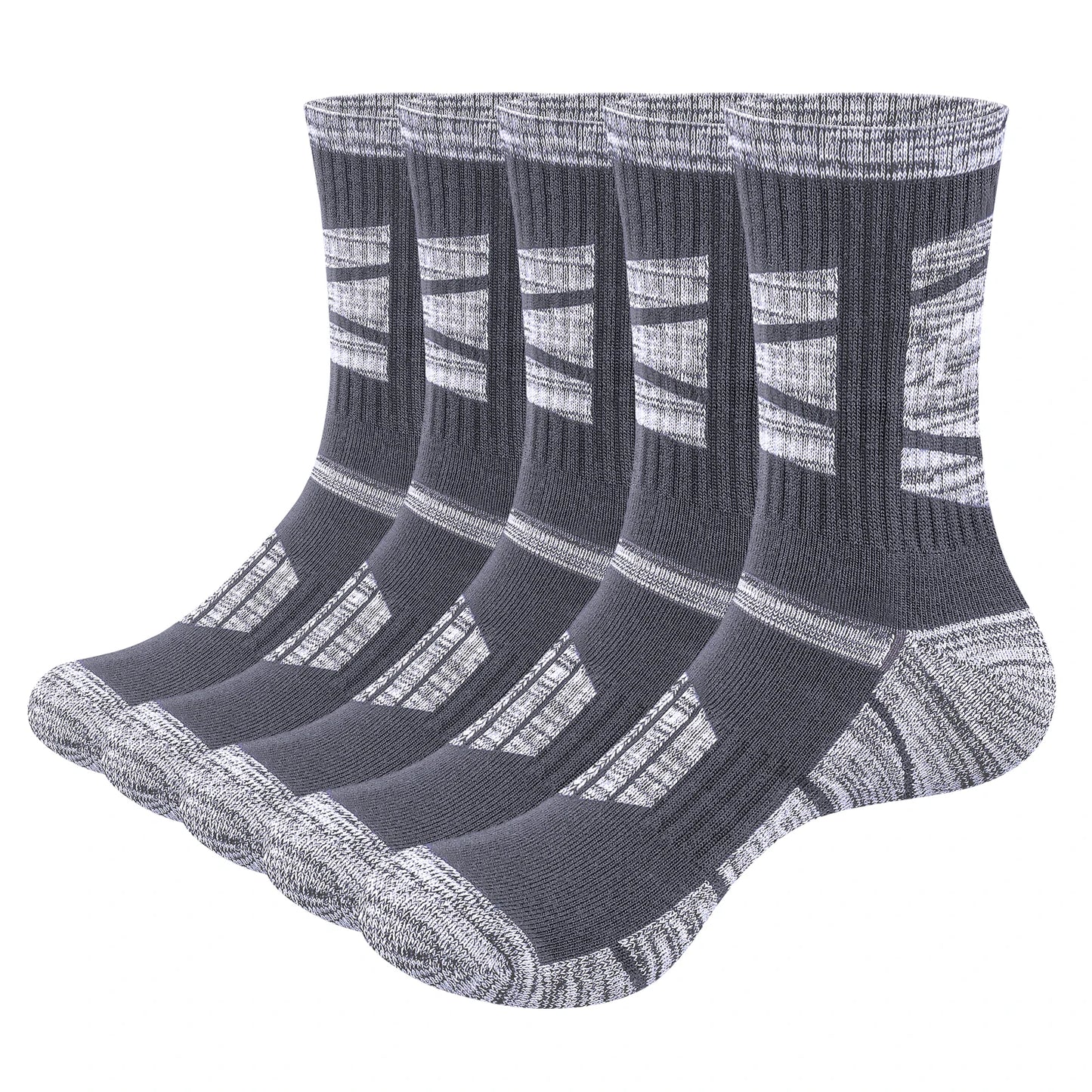 YUEDGE Men's Outdoor Recreation Hiking Socks, Moisture Wicking Cotton Padded Work Boot Socks for Men, 5 Pairs/Pack