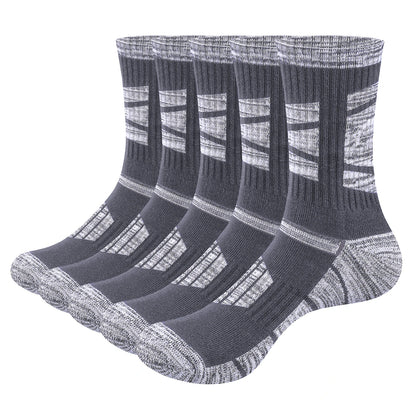 YUEDGE Men's Outdoor Recreation Hiking Socks, Moisture Wicking Cotton Padded Work Boot Socks for Men, 5 Pairs/Pack
