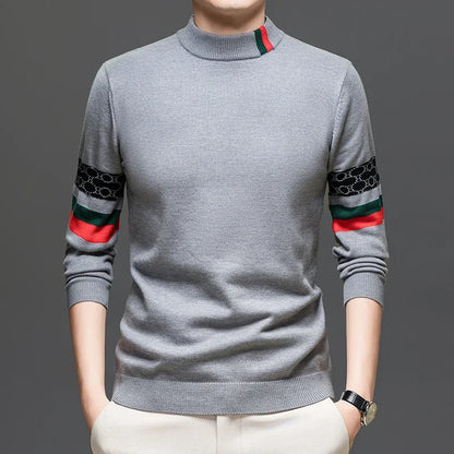 High End Big Brand Semi High Neck Sweater for Men with Thick Velvet and Autumn/winter Fashionable Warm Base Shirt for Men