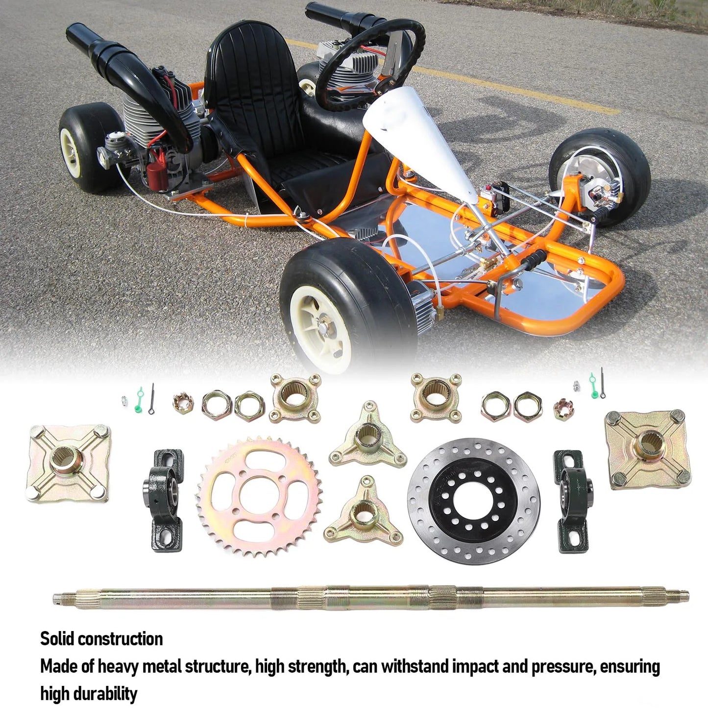 Heavy Duty 740mm Go Kart Rear Axle Kit with 37T Sprocket & Brake Disc for 50-150CC DIY ATVs Quads Drift Trikes