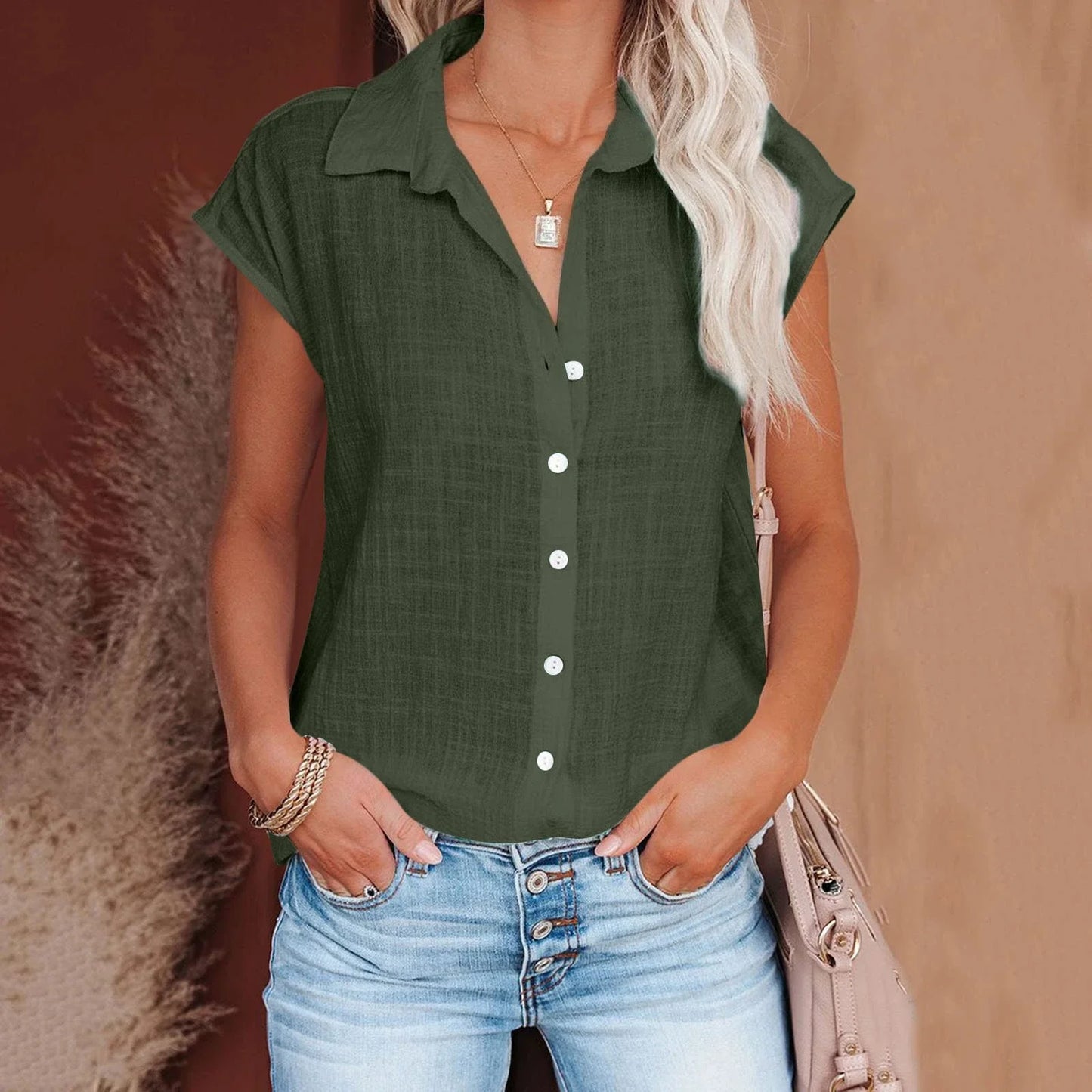 Cotton Linen Shirt Ladies Tops Tee Casual Thin Loose Woman T Shirt Summer Short Sleeve Solid T-Shirts Women Clothing Blusas