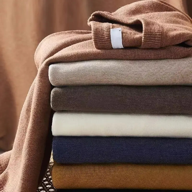 Sweater men's round neck solid color inner layer base sweater new 2025 autumn warm top sweater knitwear multi color selection