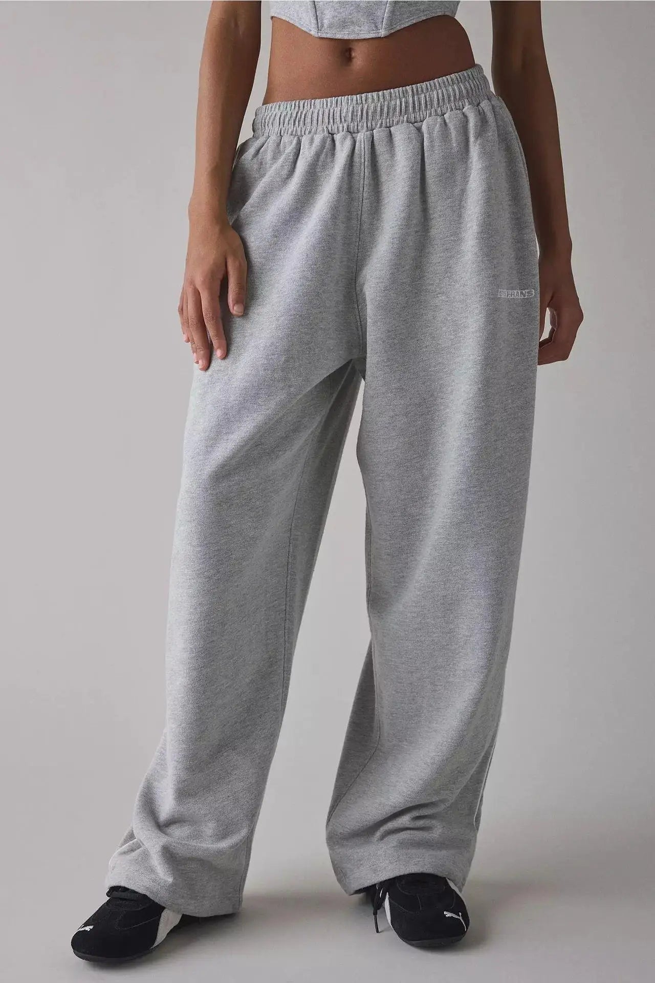 Loose Comfortable Straight Leg Pants Elastic Waist Casual Trousers Mid-Low Waist PVC Fabric Ladies Spring Season Fashion