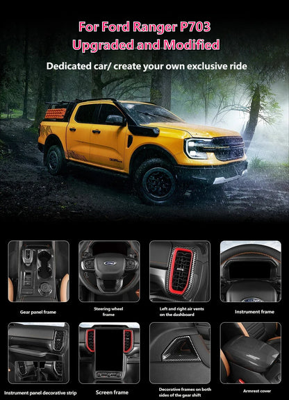 For Ford Ranger P703 T9 XL XLT Wildtrak Raptor 2023-2025 Carbon Fiber Texture Gear Shift Panel Cover Interior Trim Full Set