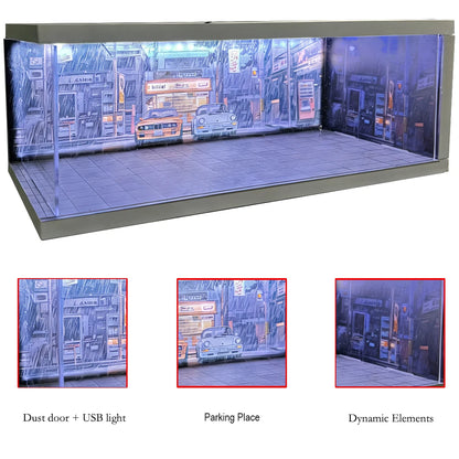 1/64 Scale Car Miniatures Garage Scene Model Car Parking Lot Display Box Led Lights Series Parking Simulation Car Models Box