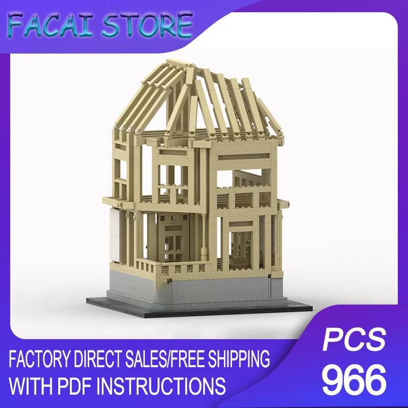 City Street View Moc Building Bricks Modular Wood Frame House Model Technology Blocks Christmas DIY Toy Construction Gifts