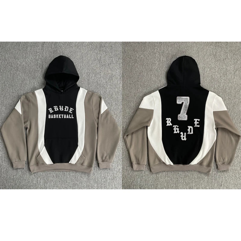 Fashionable Sports Suit Rhude Casual Shorts High-quality Splicing Color Blocks Thick Fabric Printed Hoodie