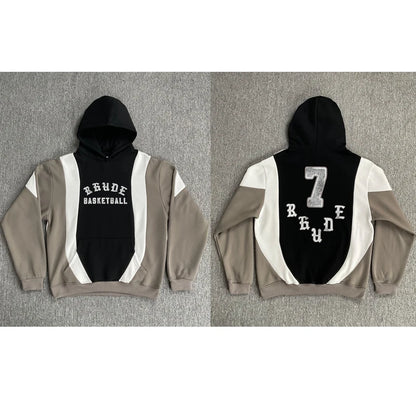 Fashionable Sports Suit Rhude Casual Shorts High-quality Splicing Color Blocks Thick Fabric Printed Hoodie