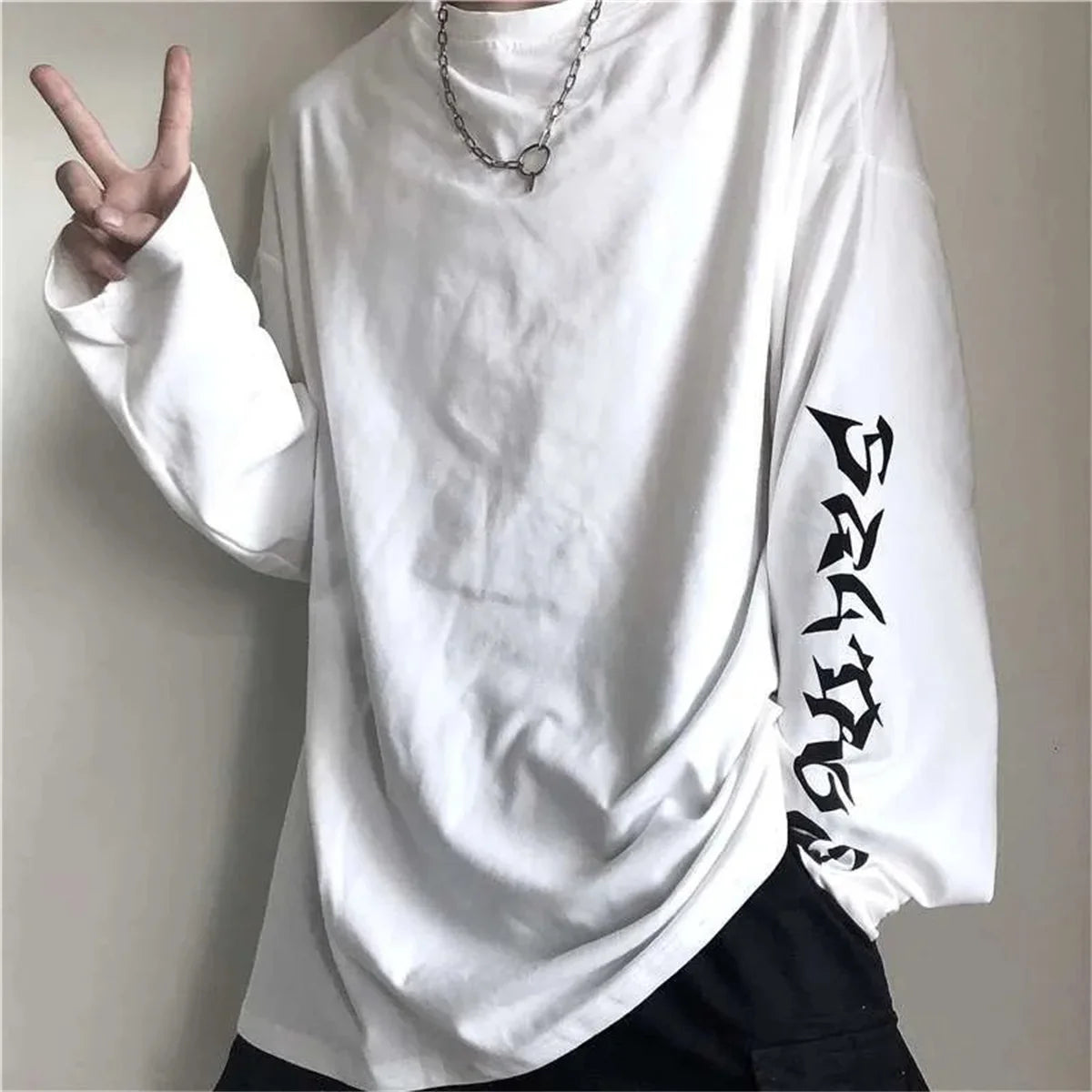 Black Harajuku Tshirt Hip Hop T-shirt Women Black Casual Korean T Shirt Long Sleeve Loose Tshirt Streetwear Autumn Tops Girls