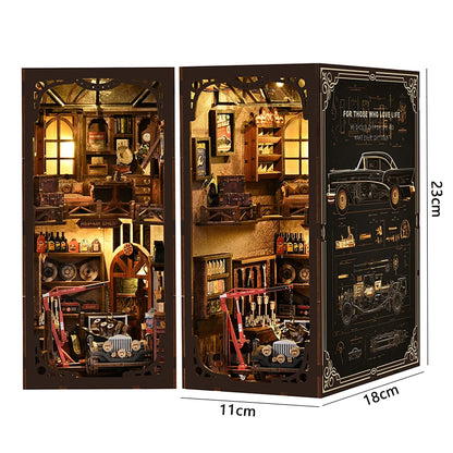 Zuuton DIY Wooden Book Nook Shelf Insert Kit Japanese Alley Miniature Model with LED Light 3D Puzzle Bookend Creative Gift Home