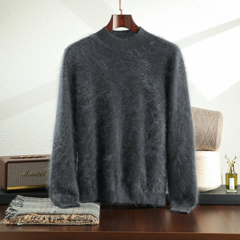 High-end brushed 100% pure cashmere warm men's half turtle neck new autumn and winter Joker knit bottoming shirt.