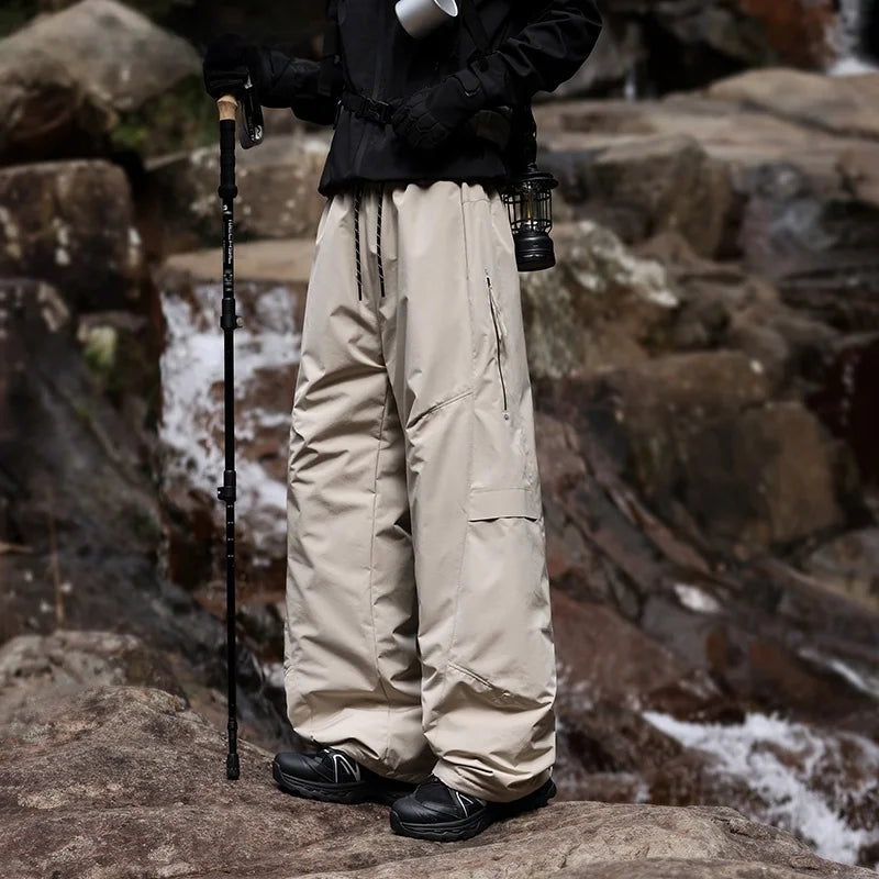 Trendy Large Size Men's down Trousers Winter Outdoor Windproof Warm Straight Leg Pants Long Pants Duck down Filling Pure Color