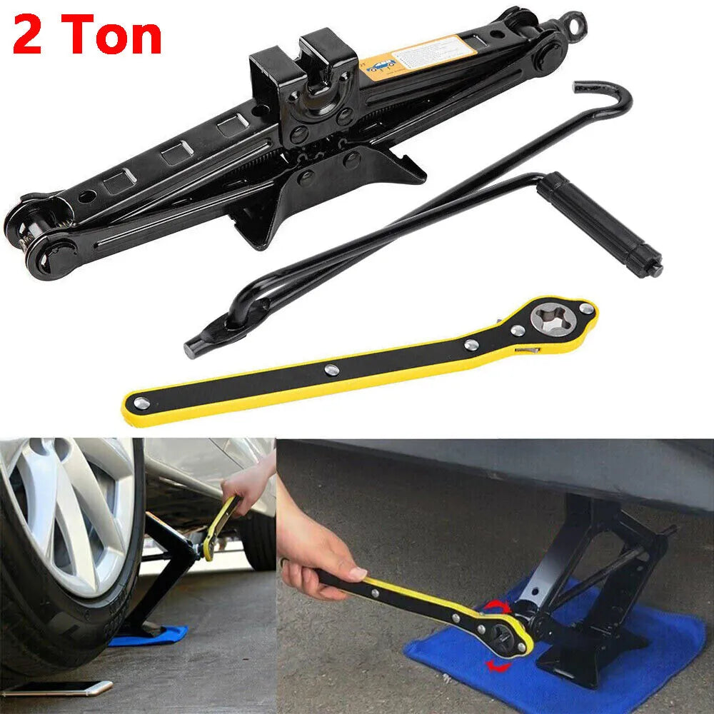 2 Ton Scissor Jack Lift Wind Up Tools For Car Van Garage with Wrench Speed Handle