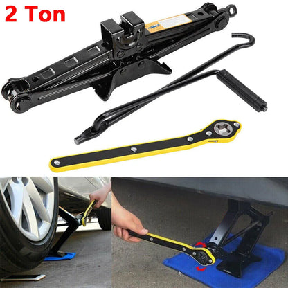 2 Ton Scissor Jack Lift Wind Up Tools For Car Van Garage with Wrench Speed Handle