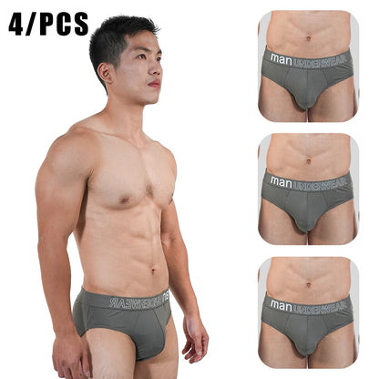 4pcs Mens Briefs Underpants Loose Plus Size Briefs Mid Waist Black Gray Sports Underwear Heavyweight Boys Breathable Panties 6XL