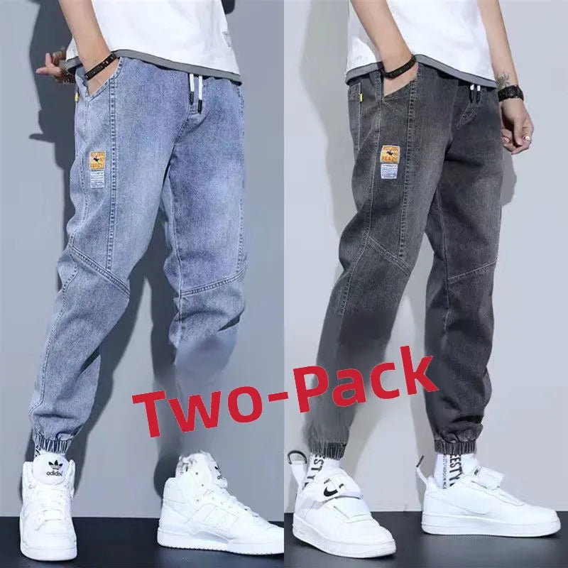 Casual Harajuku Style Men's Jeans Spring Autumn Loose Nine Points Workwear Trousers Loose Cuff Youth Fashion Low Waist Jeans