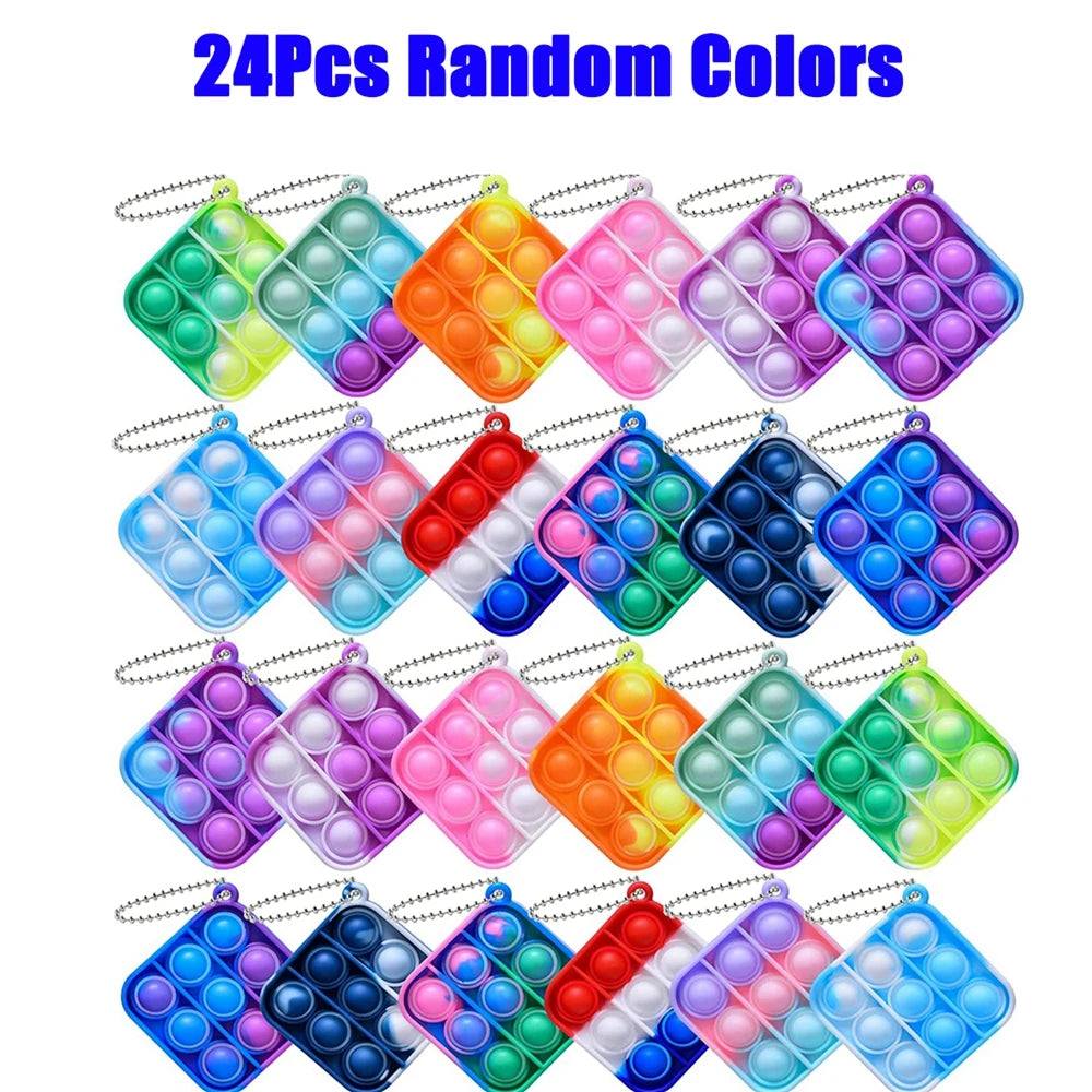 12/24/48Pcs Mini Pop Push Fidget Toys Set Keychain Fidget Toy Anti-Anxiety Stress Relief Hand Toy Pack for Kids Adults Gifts