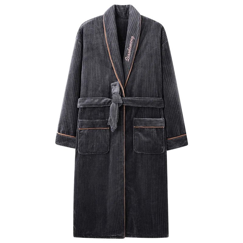 Autumn Winter Bathrobe Men Thick Flannel Sleep Top Kimono Robes For Male Coral Fleece Robes Long Bath Robe Bride Dressing Gown