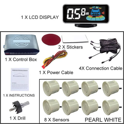 8 Radar Parking Sensor Kit Backlit LED Display Parktronic Backup Detector Assistant Car Parking System