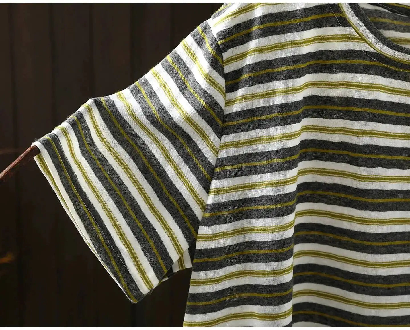 Women Summer Short-sleeve T-shirt 2026 Summer New Stylish Striped Single-pocket Loose T-shirt ZXY154