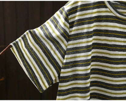 Women Summer Short-sleeve T-shirt 2026 Summer New Stylish Striped Single-pocket Loose T-shirt ZXY154