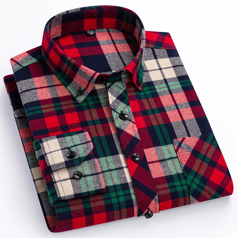 Plus Size 8XL 100% Cotton Sanding Long-Sleeve Shirts for Men Slim Fit Casual Plain Shirt Soft Palid Tops Designer Elegant Clothe