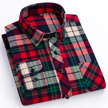 Plus Size 8XL 100% Cotton Sanding Long-Sleeve Shirts for Men Slim Fit Casual Plain Shirt Soft Palid Tops Designer Elegant Clothe