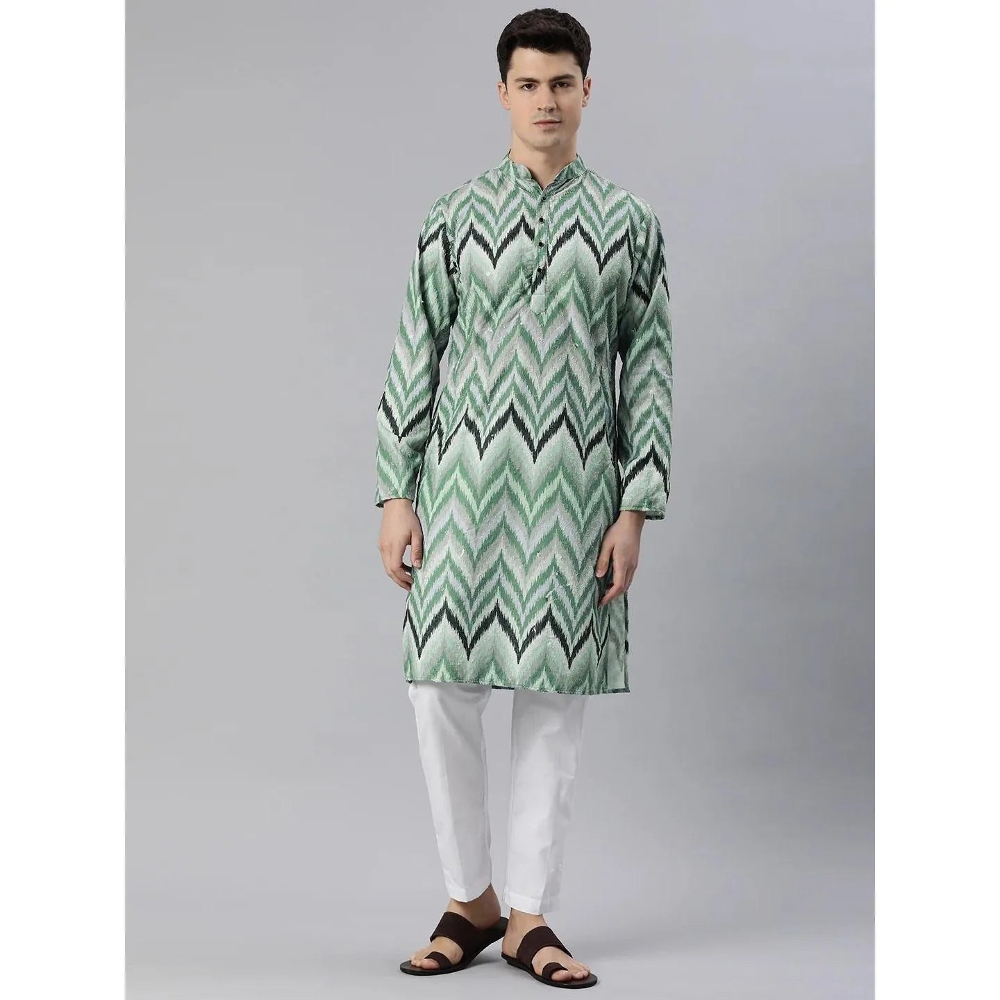 Kurta Vardha Regular Fit Mandarin Collar Long Suitable All Occasions Such Wedding Hari Raya Aidilfitri Gebetskleidung Mann