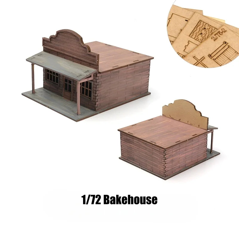 1/72 Scale Western Town Wooden Model Kit DIY Assembly for Display and Scene Building