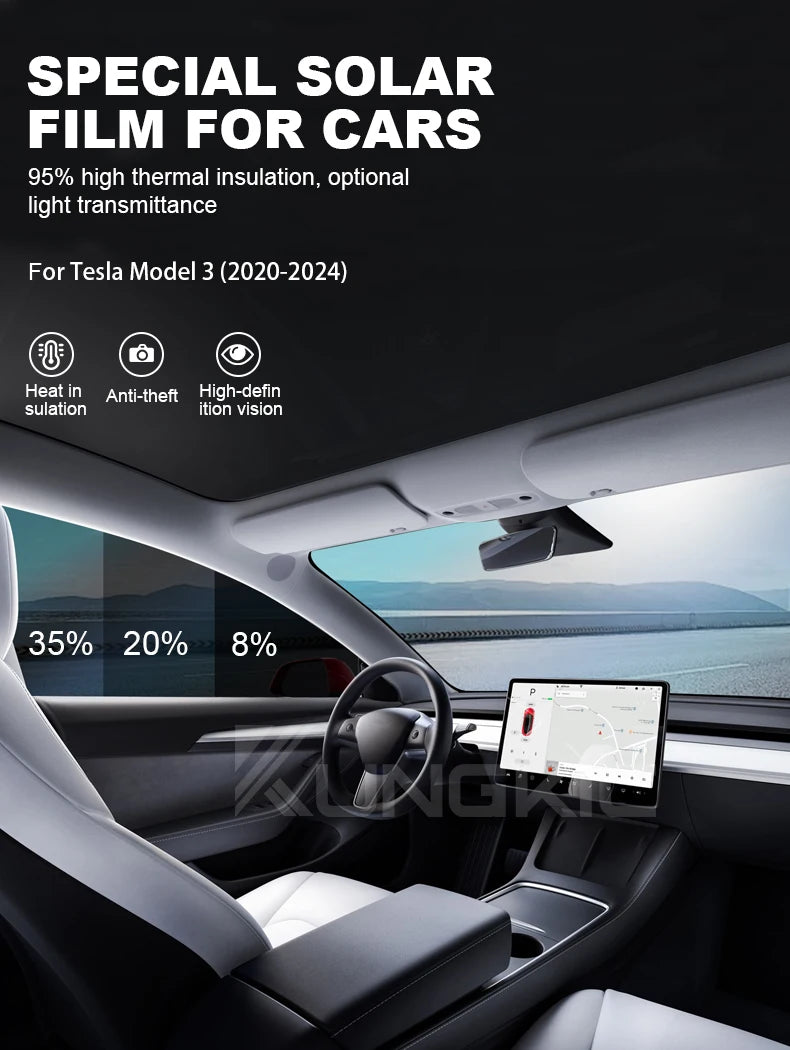 Pre-Cut Car Window Privacy Tint Film For Tesla Model 3 2020-2023 Auto solar UV Protector films for Tesla Model 3 Highland 2024