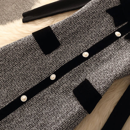 Spring Autumn Winter Tweed Color Block Vest Skirt Set  Knot Elegant Fashionable Two Piece Set Women's Luxury Style