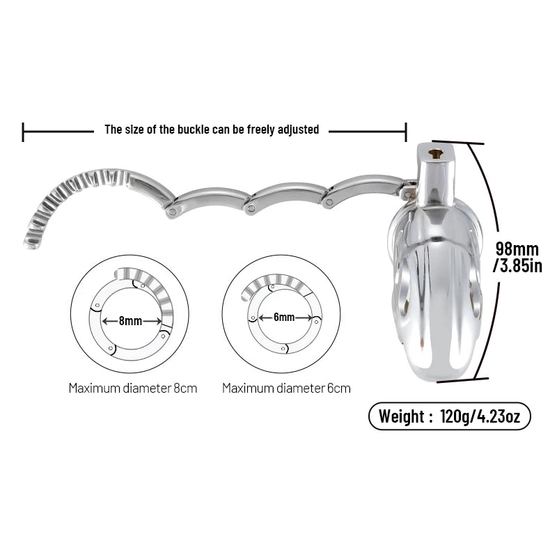 Male Chastity Cage Metal CB Cock Cage with One-Piece Adjustable 8 Sizes & Invisible Lock bdSM Penis Urethra Lock Adult Sex Toys