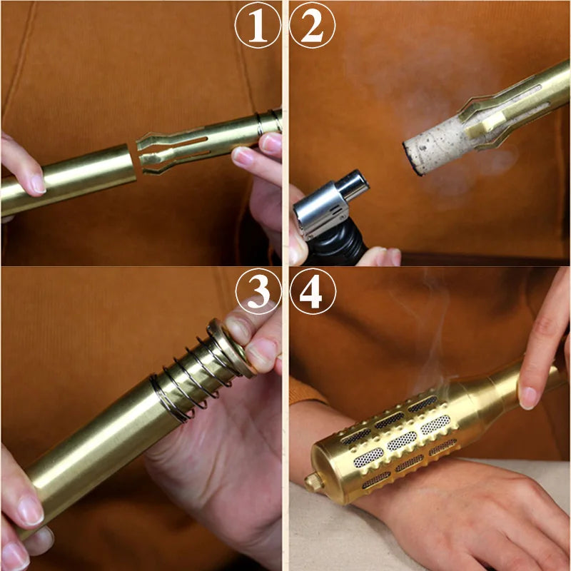 Brass Moxibustion Rod Handhold Moxa Stick Burner Rotable Beauty Firming Massager Warm Body Acupuncture Meridian Massage Lose Fat