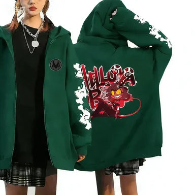 Trendy Anime Hooded Cardigan Unisex Harajuku Style Casual Fashion Long Sleeve Jacket Autumn Winter Fleece Zipper Sweatshirt