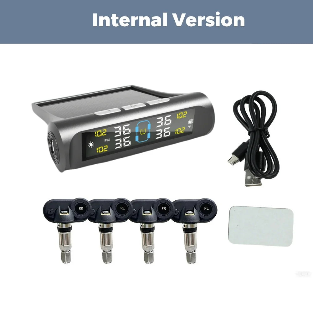MEKEDE TPMS Solar/USB Powered 4pcs Sensors Car Tire Pressure Monitoring System Car Tyre Pressure Monitor Tyre Pressure Alarm